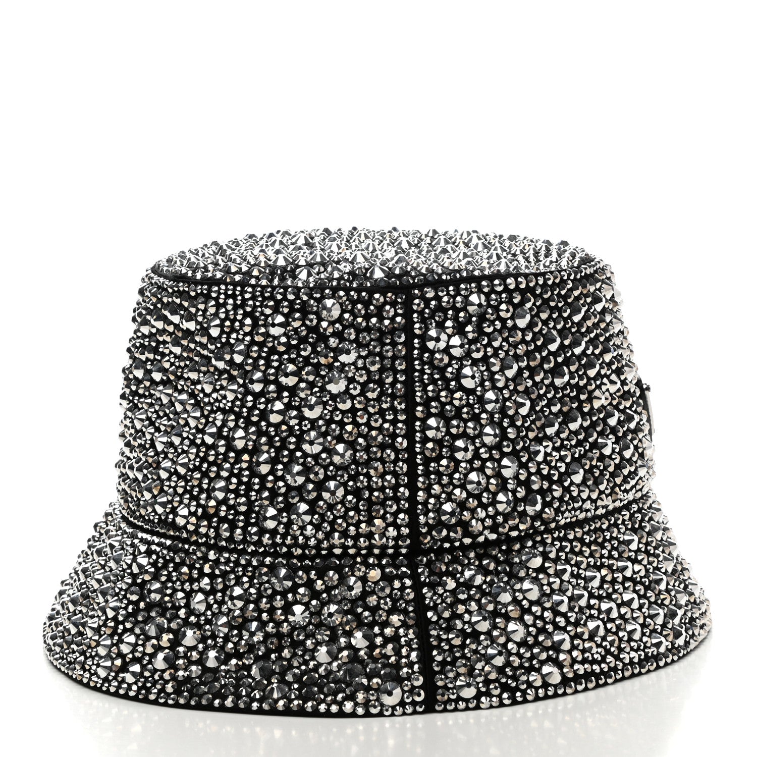 Prada Satin Crystal Metal Triangle Logo Womens Bucket Hat M Metal 6 of 9