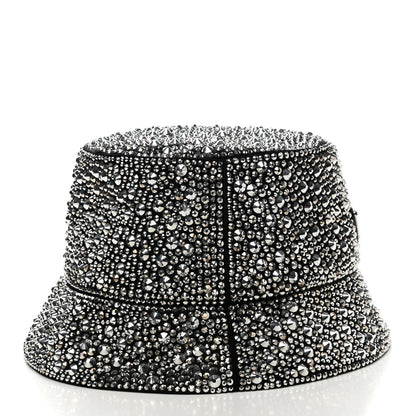 Prada Satin Crystal Metal Triangle Logo Womens Bucket Hat M Metal 6 of 9