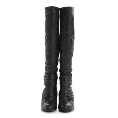 Chanel Aged Calfskin Quilted Knee High CC Boots 38.5 Black 2 of 12