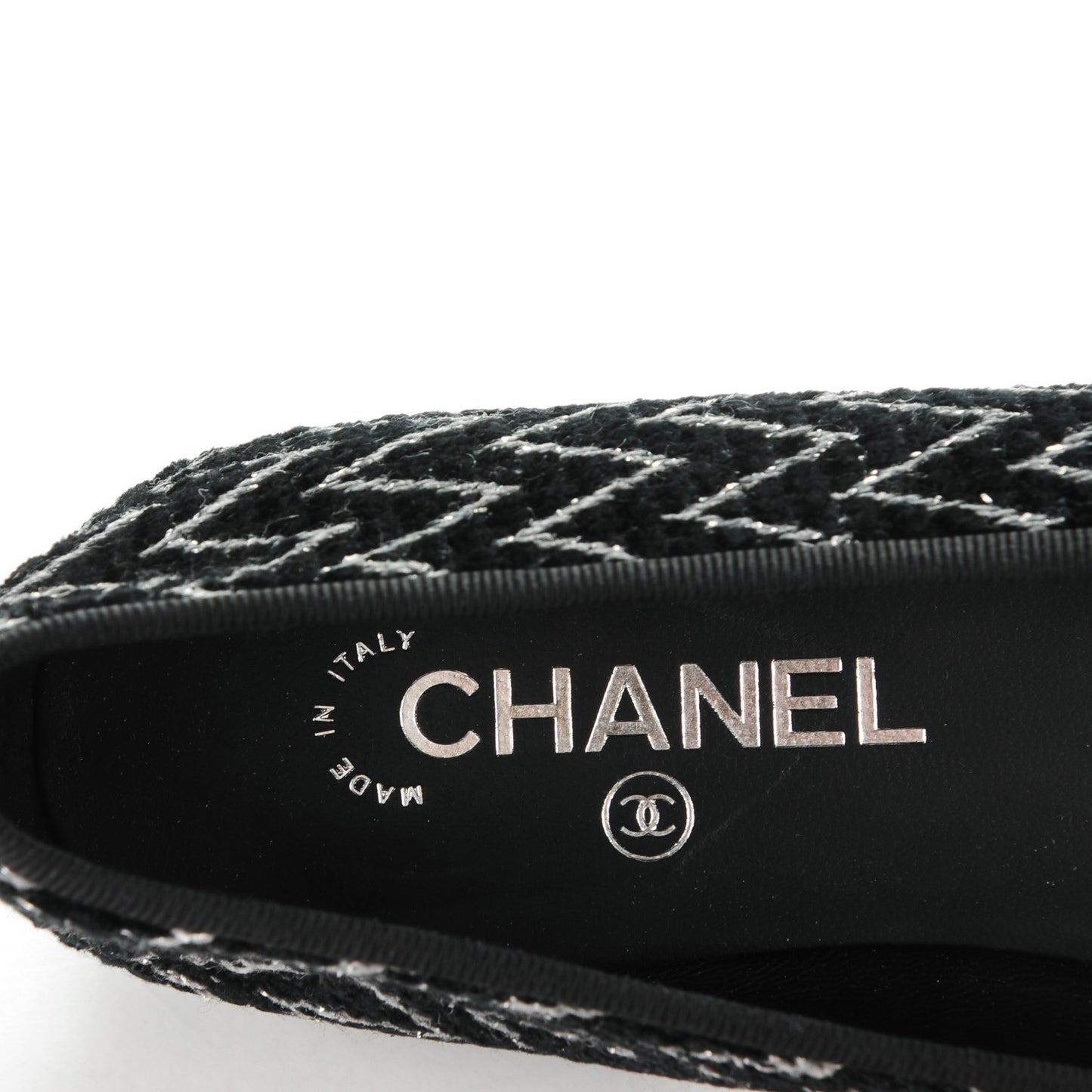 Tweed Ballerina Flats 39.5 Black Silver
