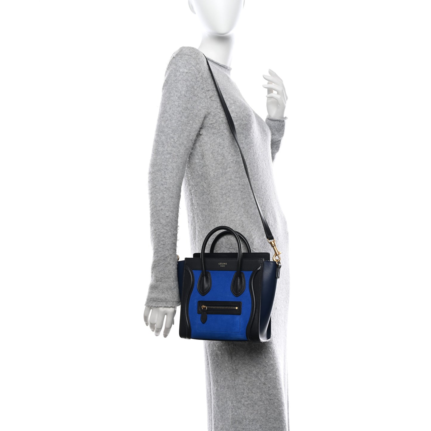 Smooth Calfskin Nubuck Nano Tri-Color Luggage Bright Blue