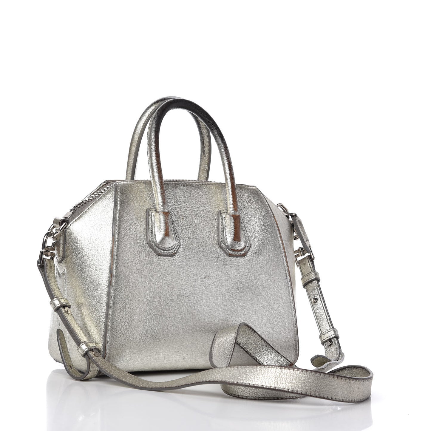Metallic Sugar Goatskin Mini Antigona Silver