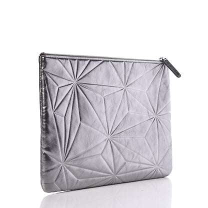 Chanel Metallic Lambskin Embossed Medium Cosmetic Pouch Silver 3 of 9