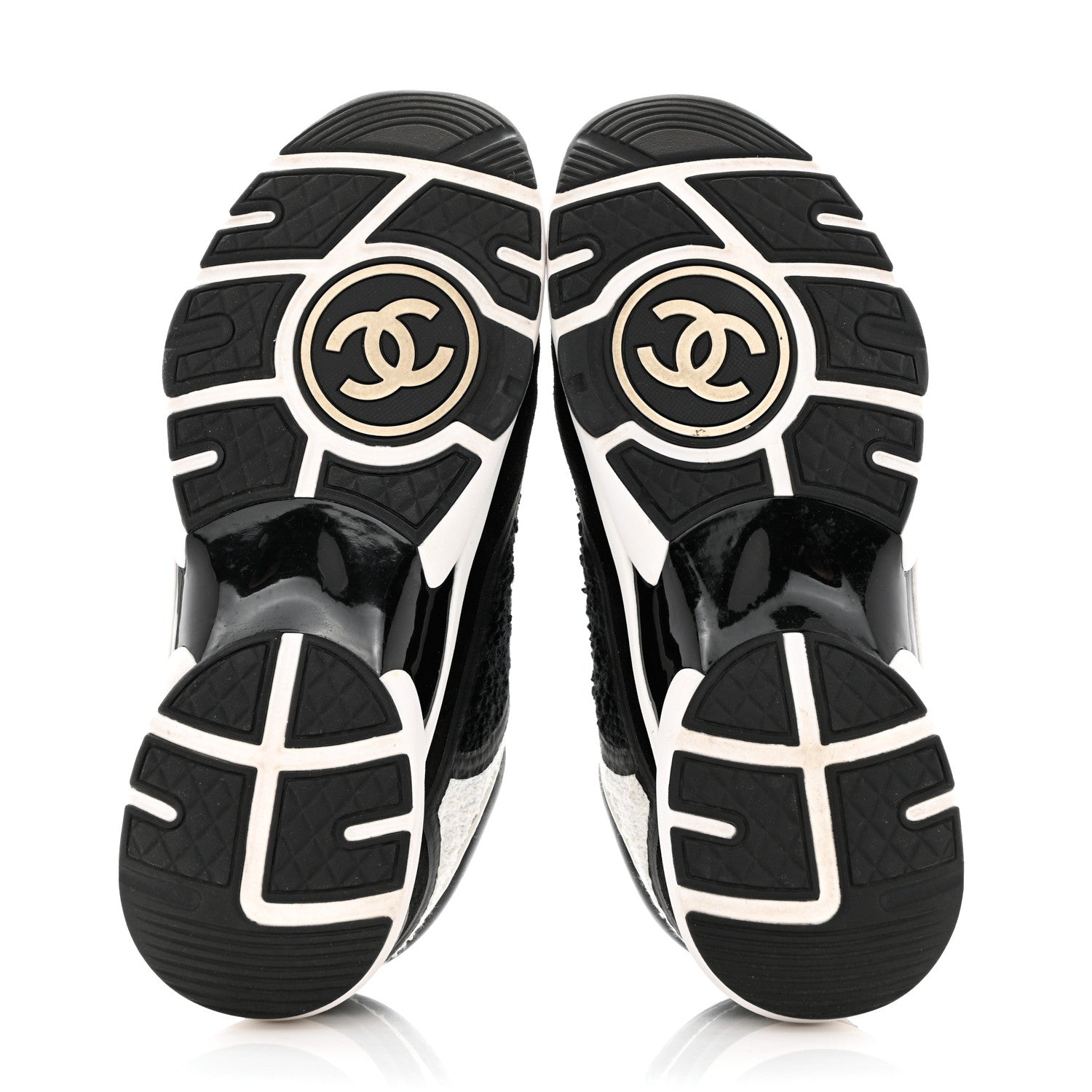 Chanel Tweed Suede Calfskin CC Sneakers 39 Black White 5 of 9