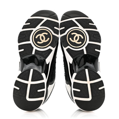 Chanel Tweed Suede Calfskin CC Sneakers 39 Black White 5 of 9