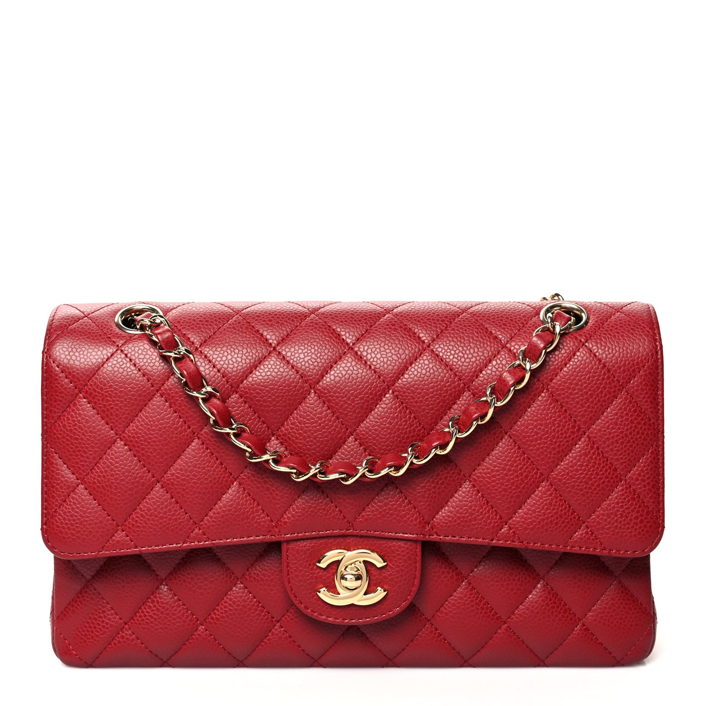 Caviar Quilted Medium Double Flap Dark Red