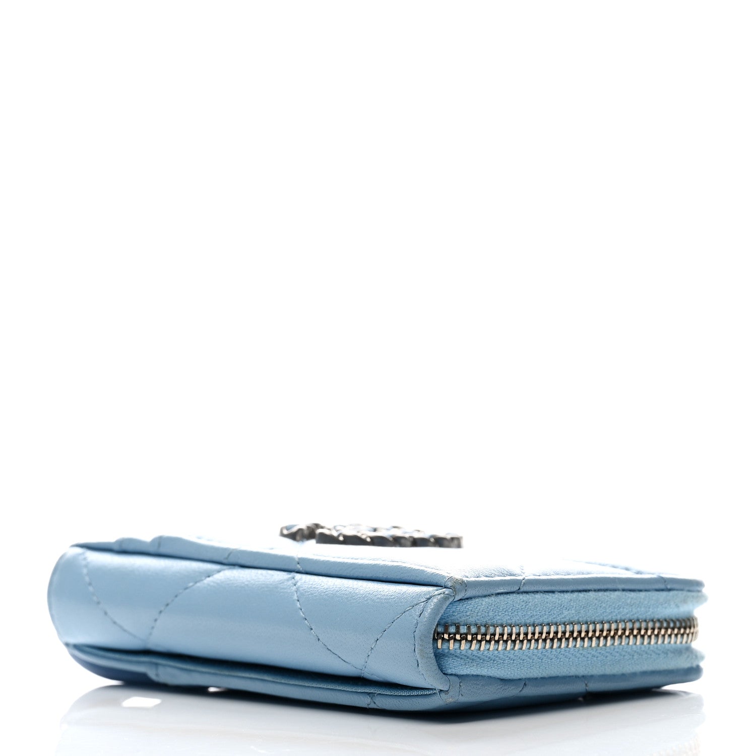 Chanel Lambskin Quilted Chanel 19 Vertical Zip Card Holder Wallet Light Blue 4 of 7