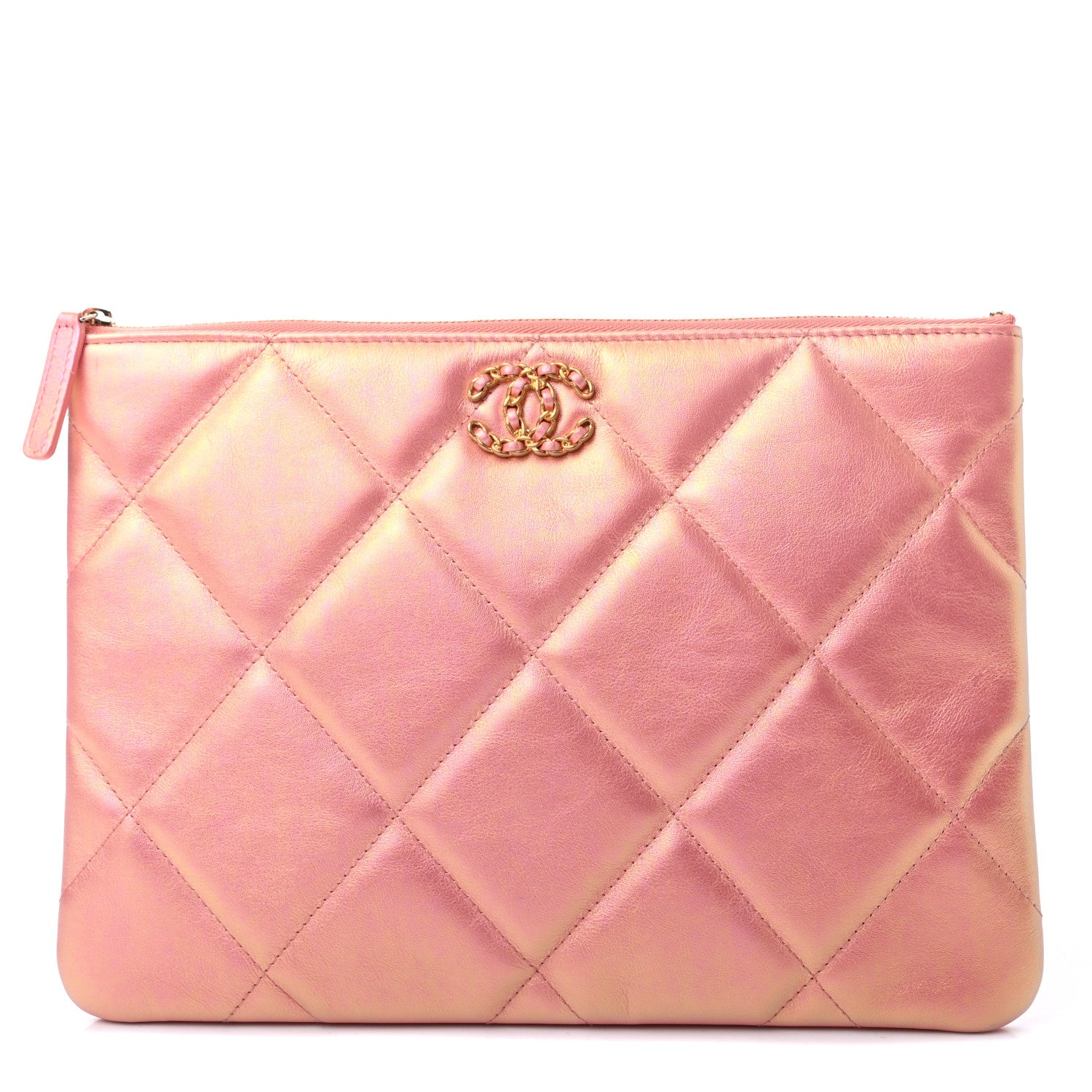 Chanel Iridescent Calfskin Quilted Large Chanel 19 Pouch Pink 1 of 6