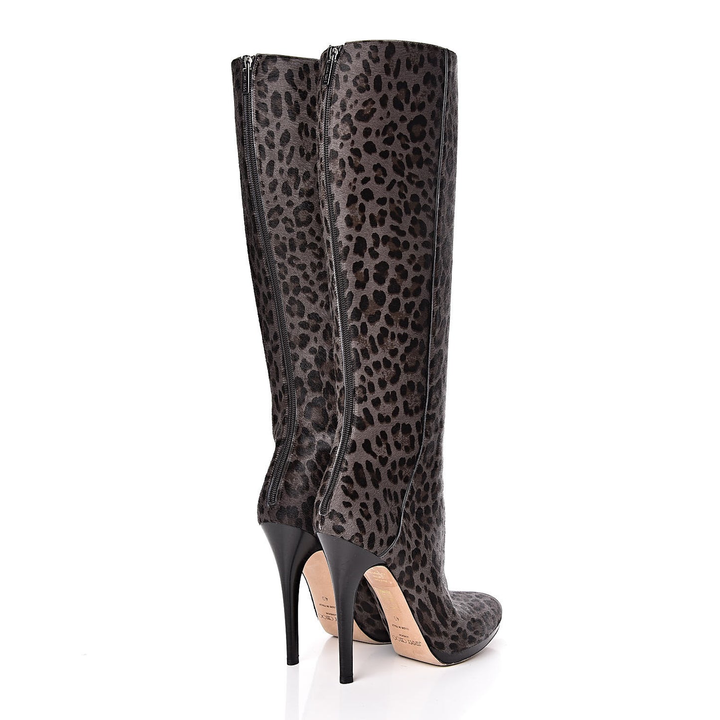 Pony Hair Leopard Print Gecco Knee High Boots 40 Smoke Black