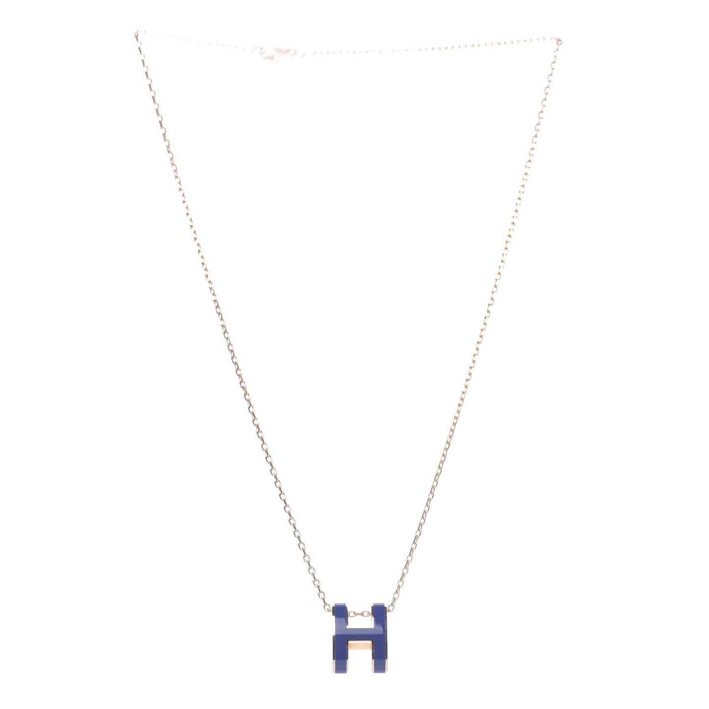 Lacquered Rose Gold Pop H Pendant Necklace Bleu Royal