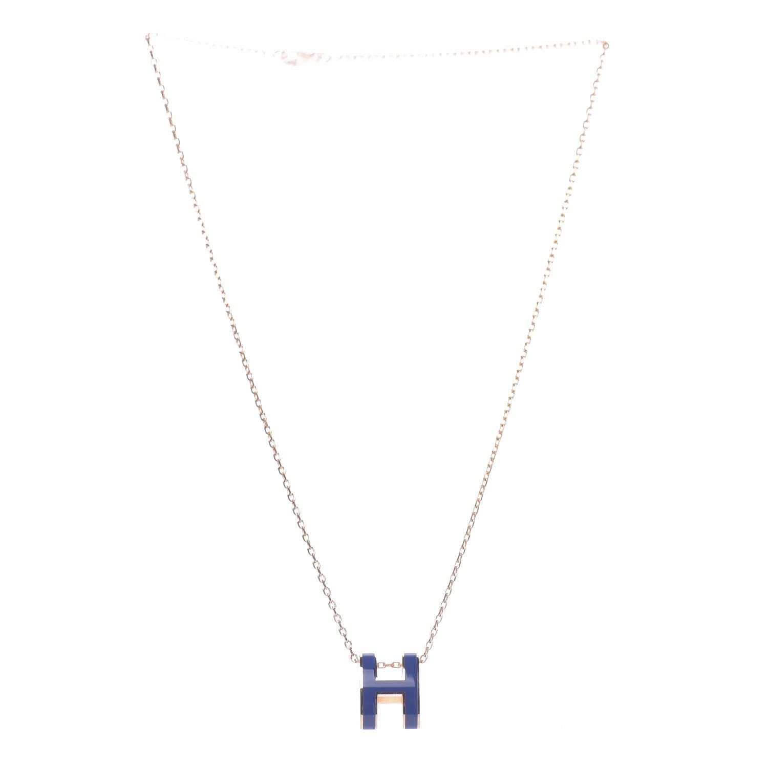 Hermes Lacquered Rose Gold Pop H Pendant Necklace Bleu Royal 3 of 8