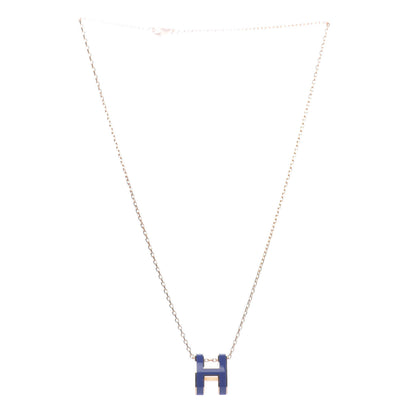 Hermes Lacquered Rose Gold Pop H Pendant Necklace Bleu Royal 3 of 8