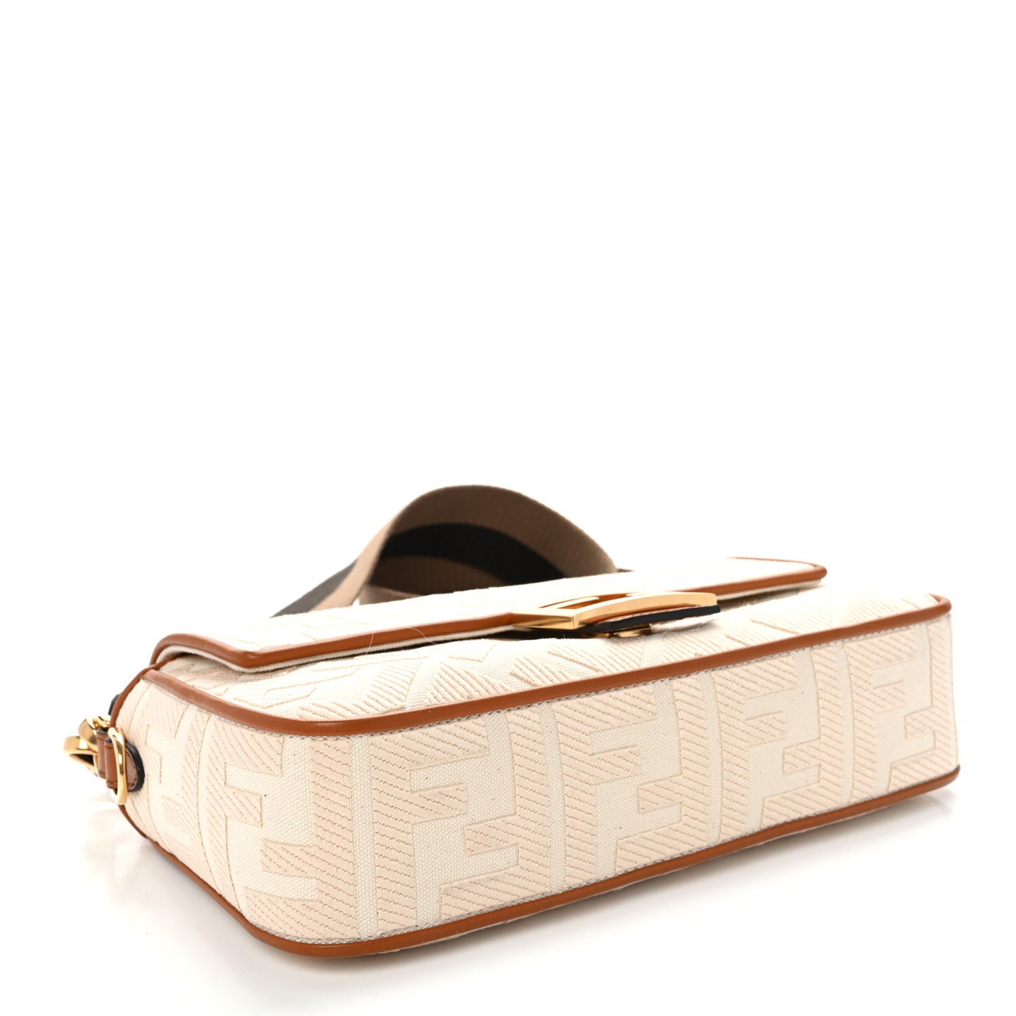 Canvas Vitello King Bi-Color Strap FF Embroidered Baguette Grezzo Brandy Cuoio