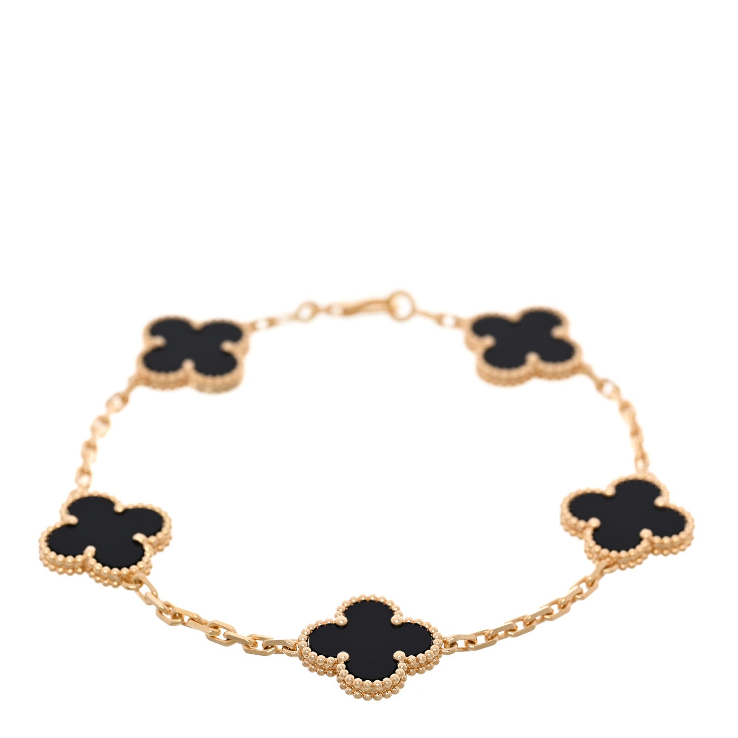 Van Cleef & Arpels 18K Yellow Gold Black Onyx 5 Motifs Vintage Alhambra Bracelet 1 of 5