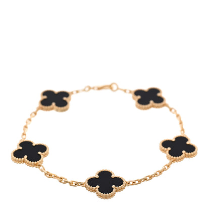 Van Cleef & Arpels 18K Yellow Gold Black Onyx 5 Motifs Vintage Alhambra Bracelet 1 of 5