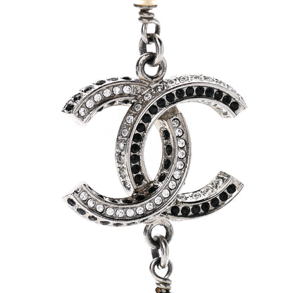 Chanel Pearl Crystal Bead CC Long Necklace Black Silver 4 of 7
