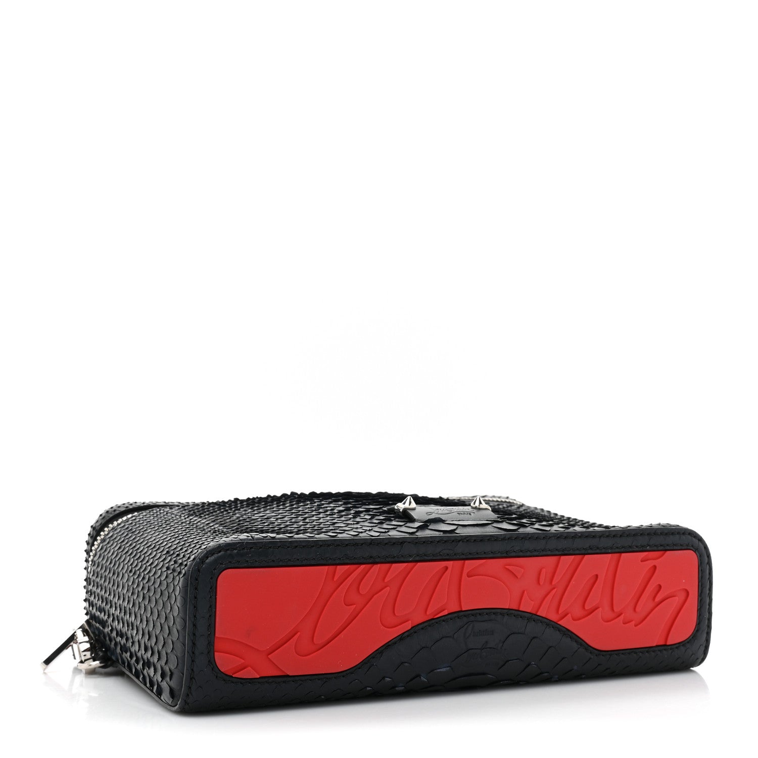 Christian Louboutin Calfskin Snakeskin Embossed Kypipouch Travel Toiletry Case Black 4 of 10