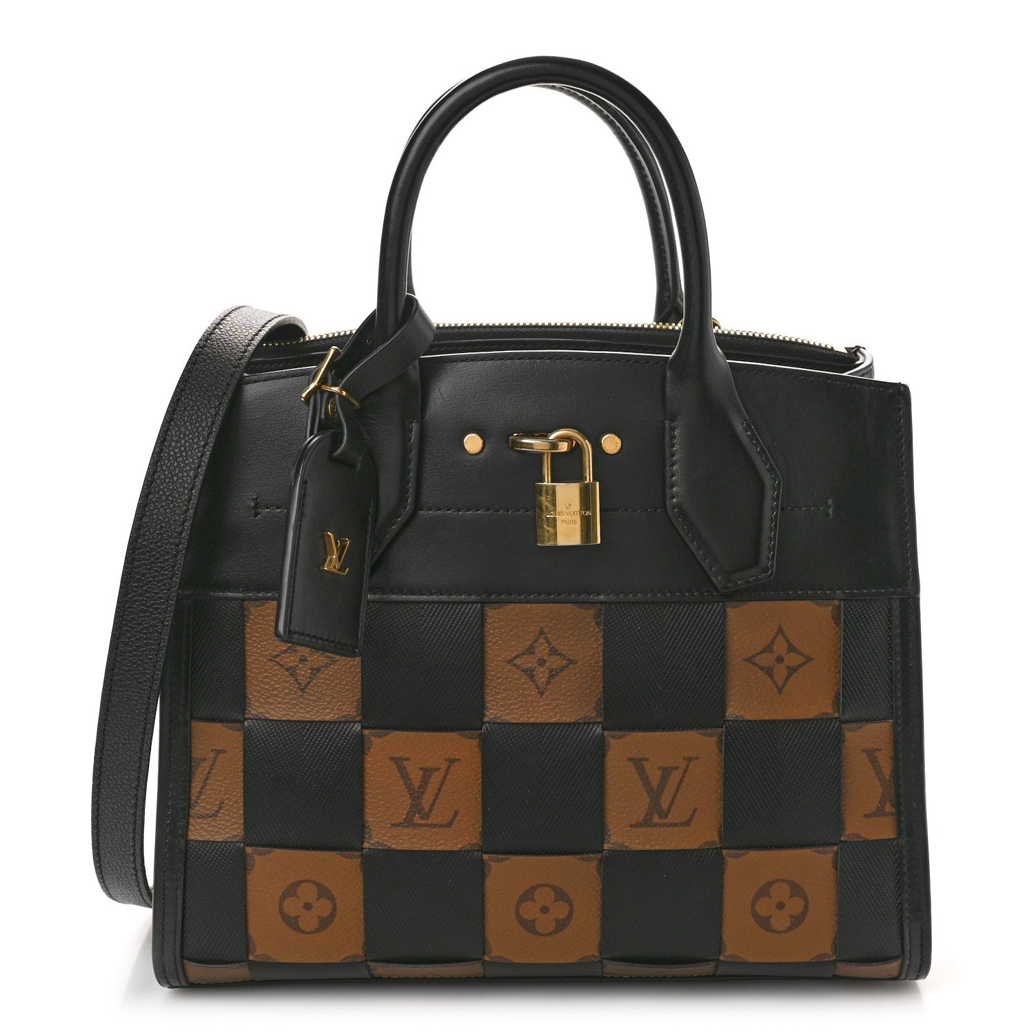 Louis Vuitton Calfskin Monogram Damier Tressage City Steamer PM Black 1 of 10