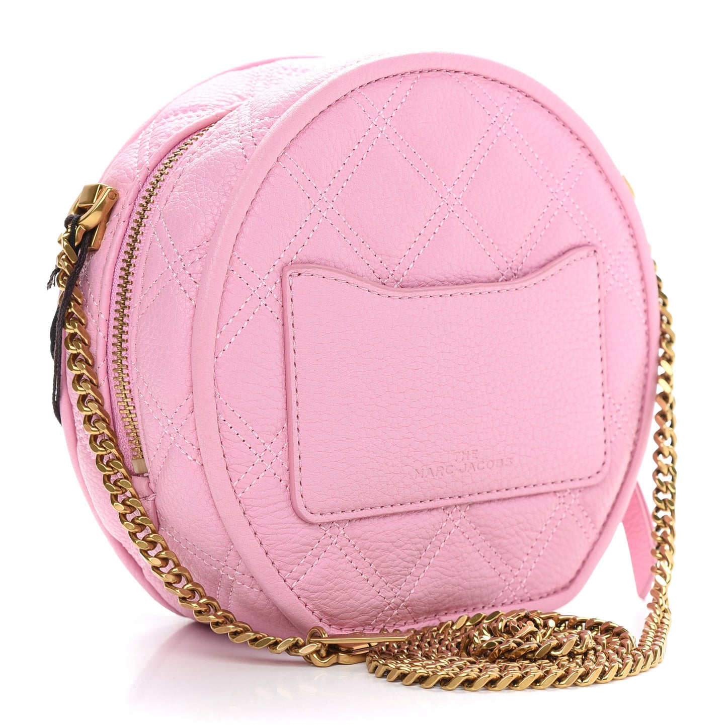 Grained Calfskin Quilted The Status Round Crossbody Pink