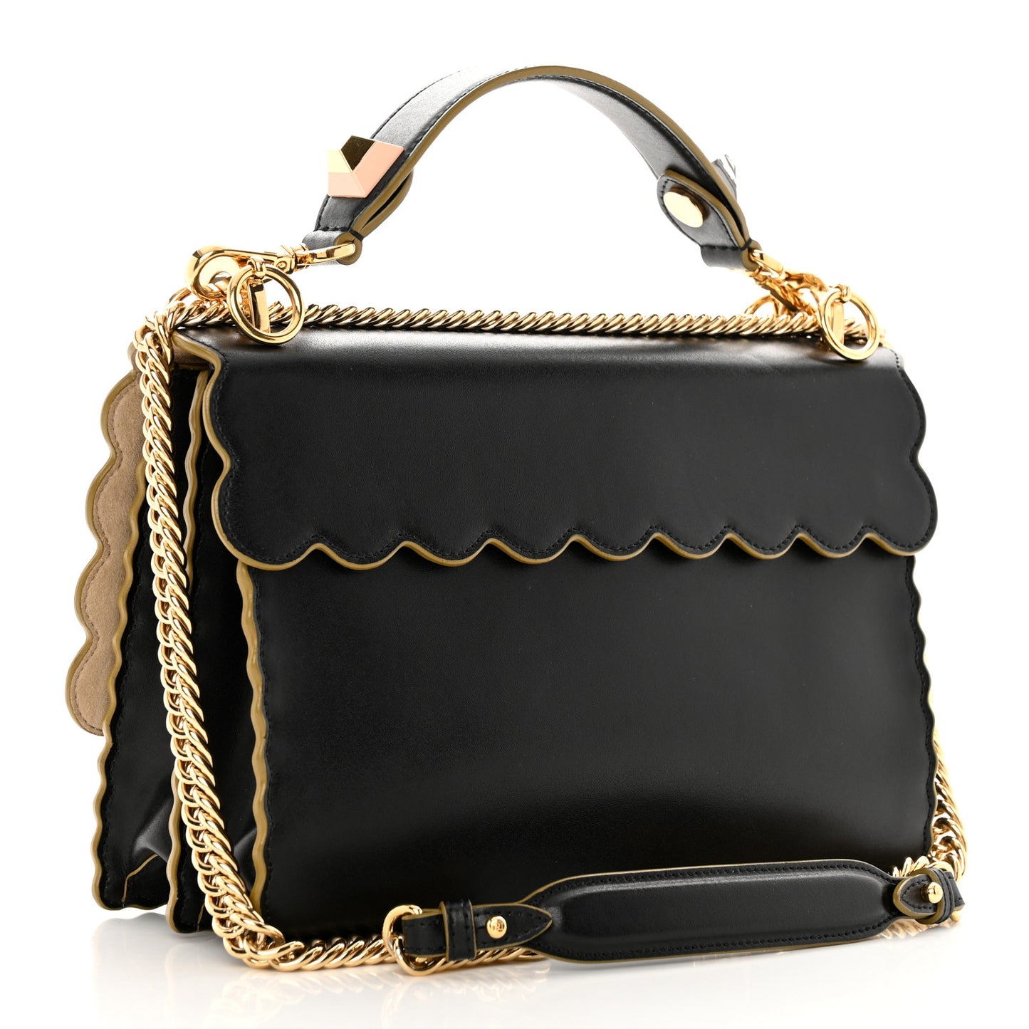Vitello Liberty Scalloped Studded Kan I Shoulder Bag Black