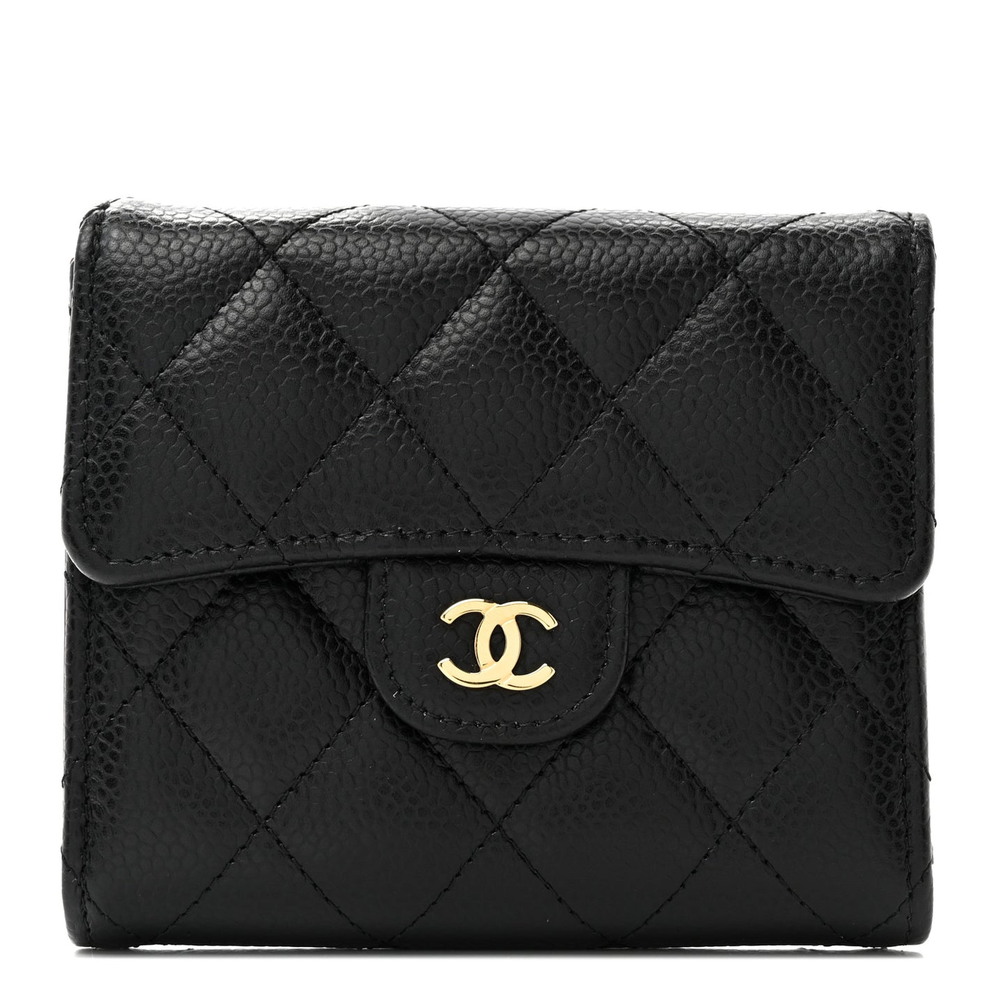 Caviar Quilted Compact Flap Wallet Black