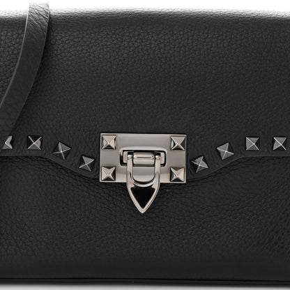 Valentino Garavani Pebbled Calfskin Monochrome Medium Rockstud Flip Lock Crossbody Bag Black 7 of 9