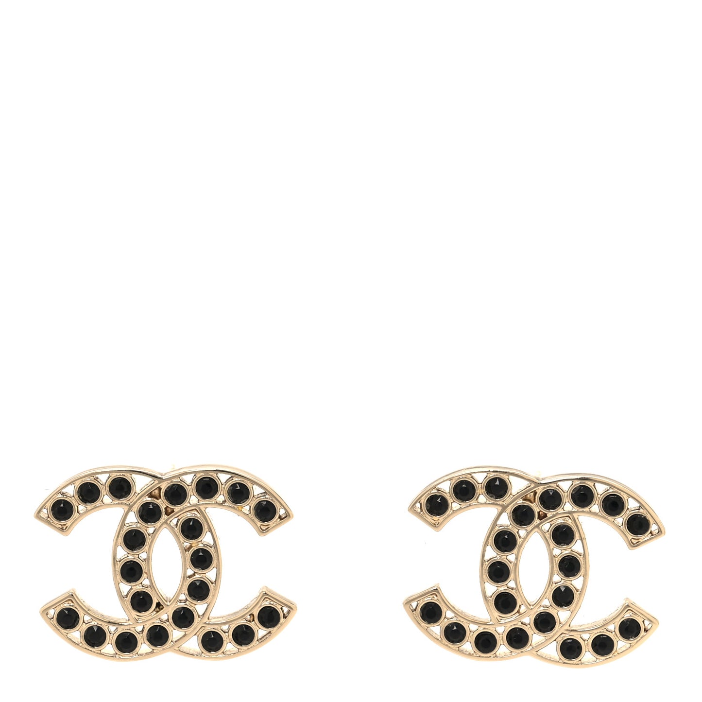 Large Strass Crystal CC Earrings Black Gold