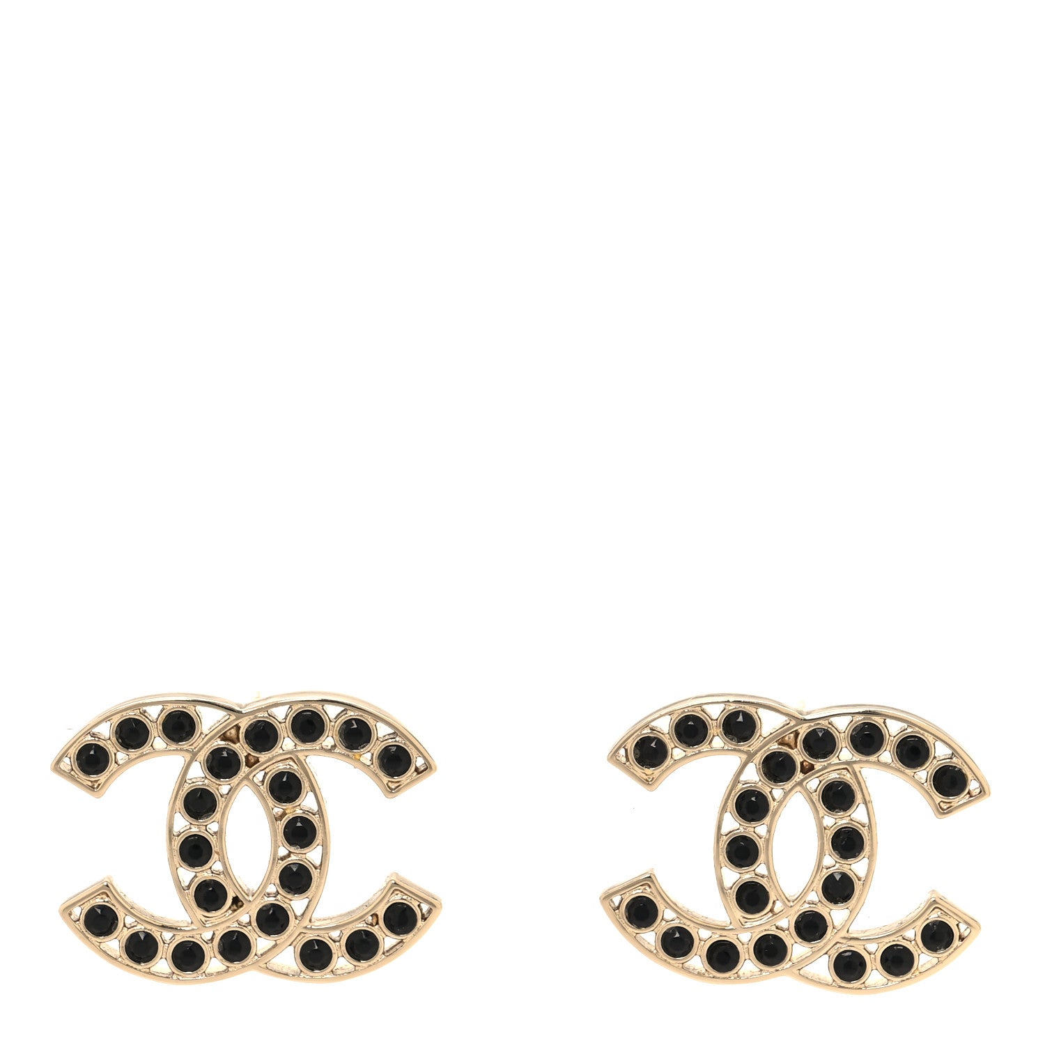 Chanel Large Strass Crystal CC Earrings Black Gold 1 of 5