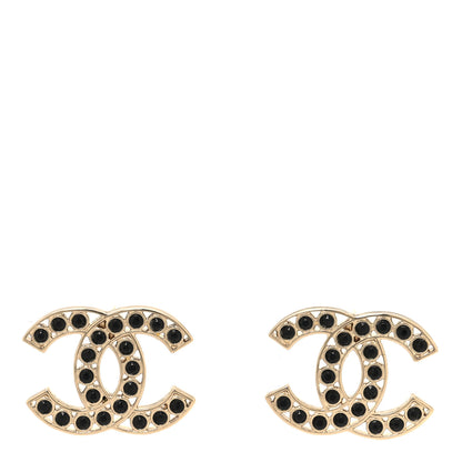 Chanel Large Strass Crystal CC Earrings Black Gold 1 of 5