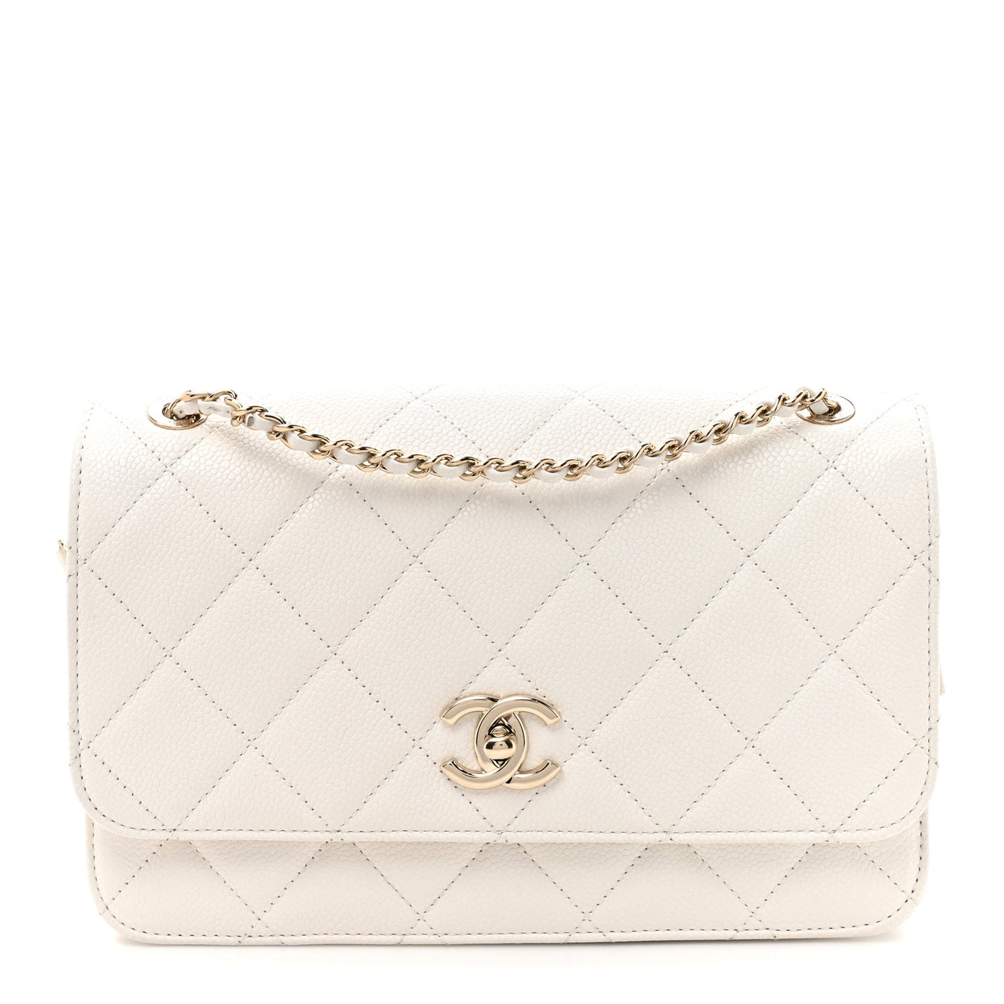 Shiny Caviar Quilted Flap Bag White