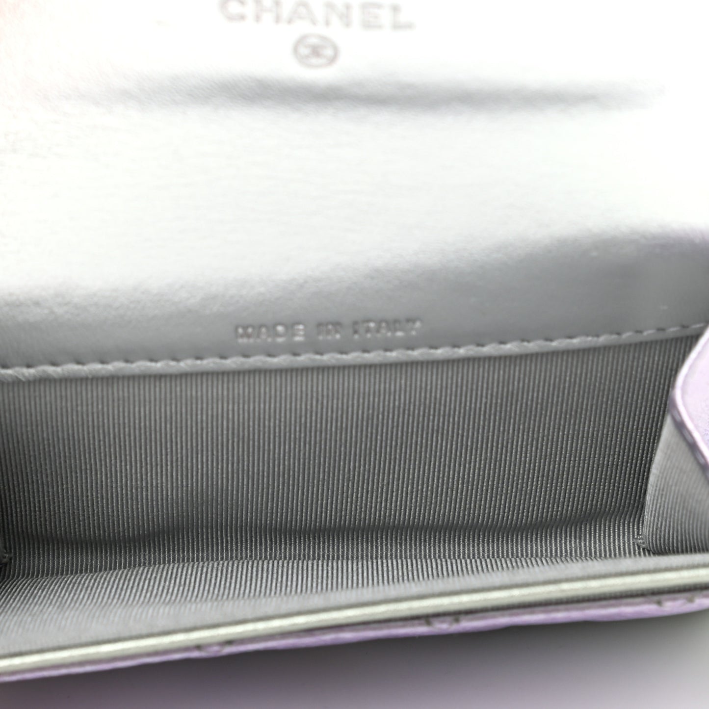 Gradient Metallic Calfskin Quilted Flap Card Holder Wallet Silver Blue Yellow Purple