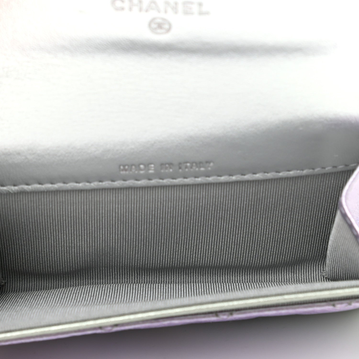 Chanel Gradient Metallic Calfskin Quilted Flap Card Holder Wallet Silver Blue Yellow Purple 5 of 8