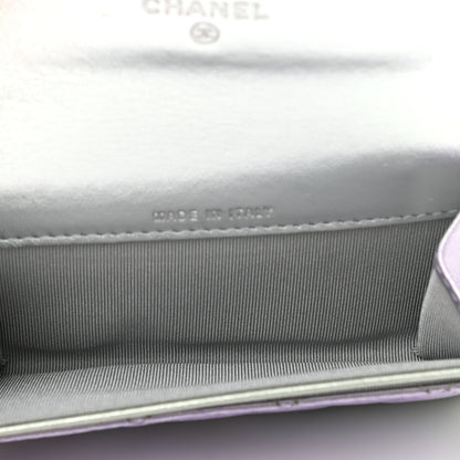 Chanel Gradient Metallic Calfskin Quilted Flap Card Holder Wallet Silver Blue Yellow Purple 5 of 8