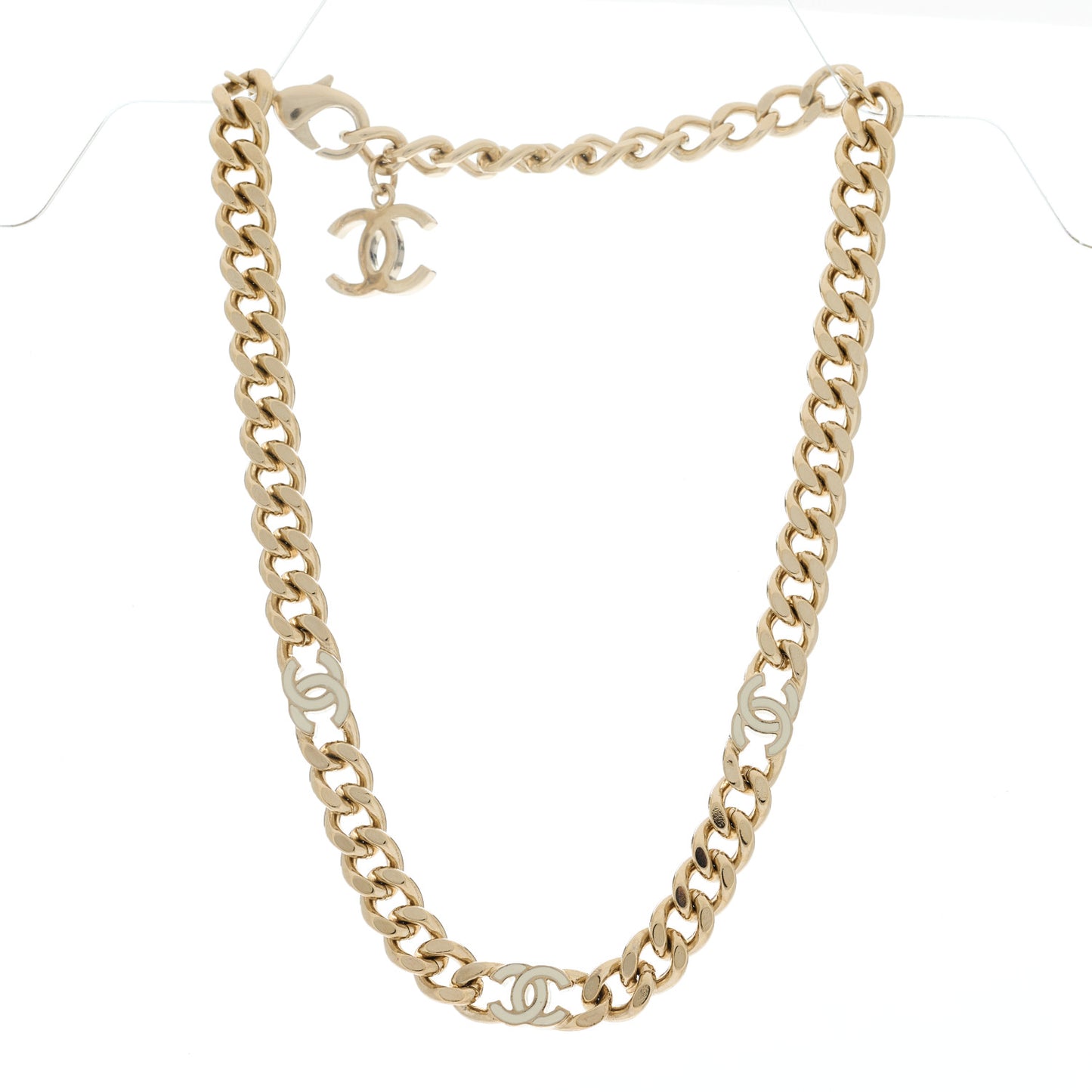 Metal Enamel Chain CC Choker Gold White