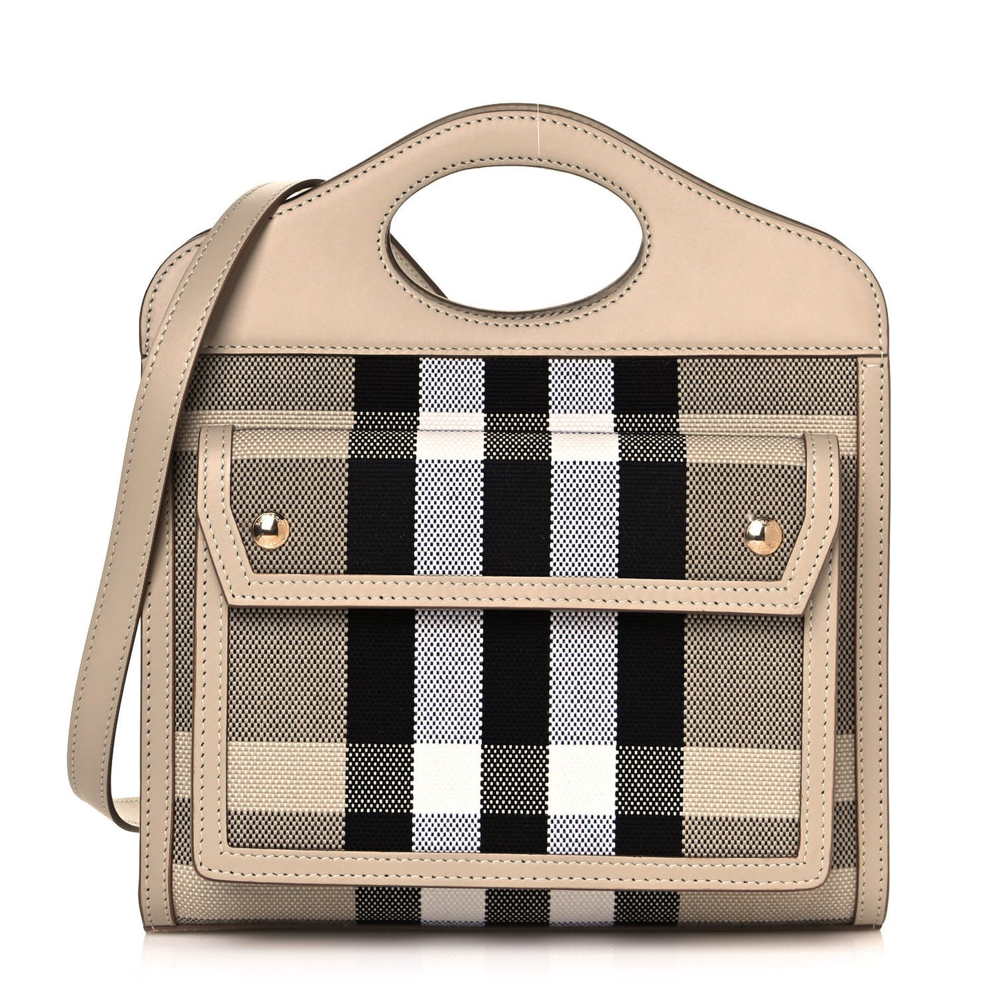 Smooth Calfskin Canvas Check Mini Pocket Bag Dusty Sand Soft Fawn