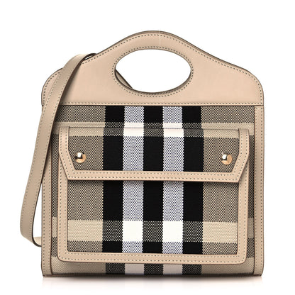 Burberry Smooth Calfskin Canvas Check Mini Pocket Bag Dusty Sand Soft Fawn 1 of 11