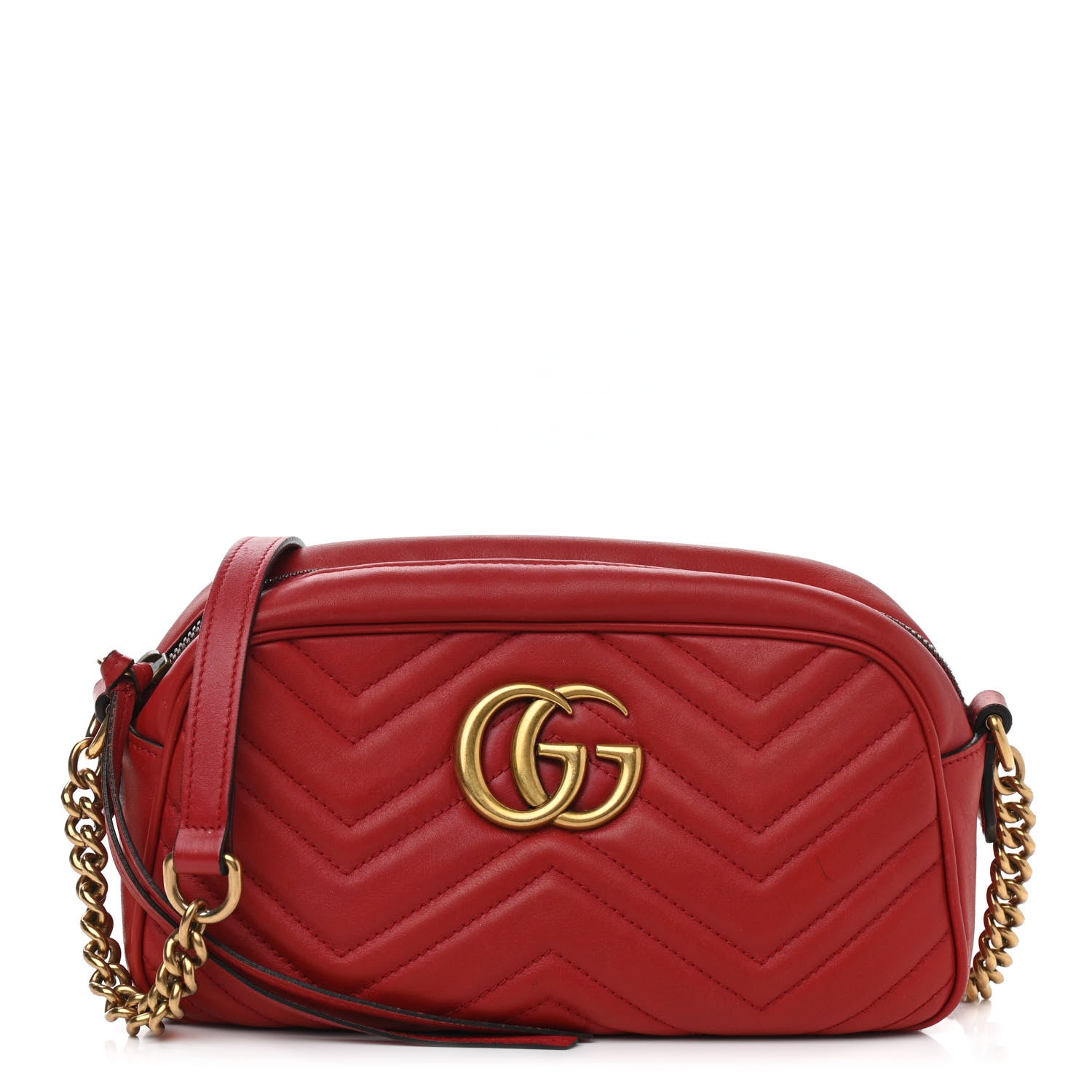 Gucci Calfskin Matelasse Small GG Marmont Chain Shoulder Bag Hibiscus Red 1 of 16