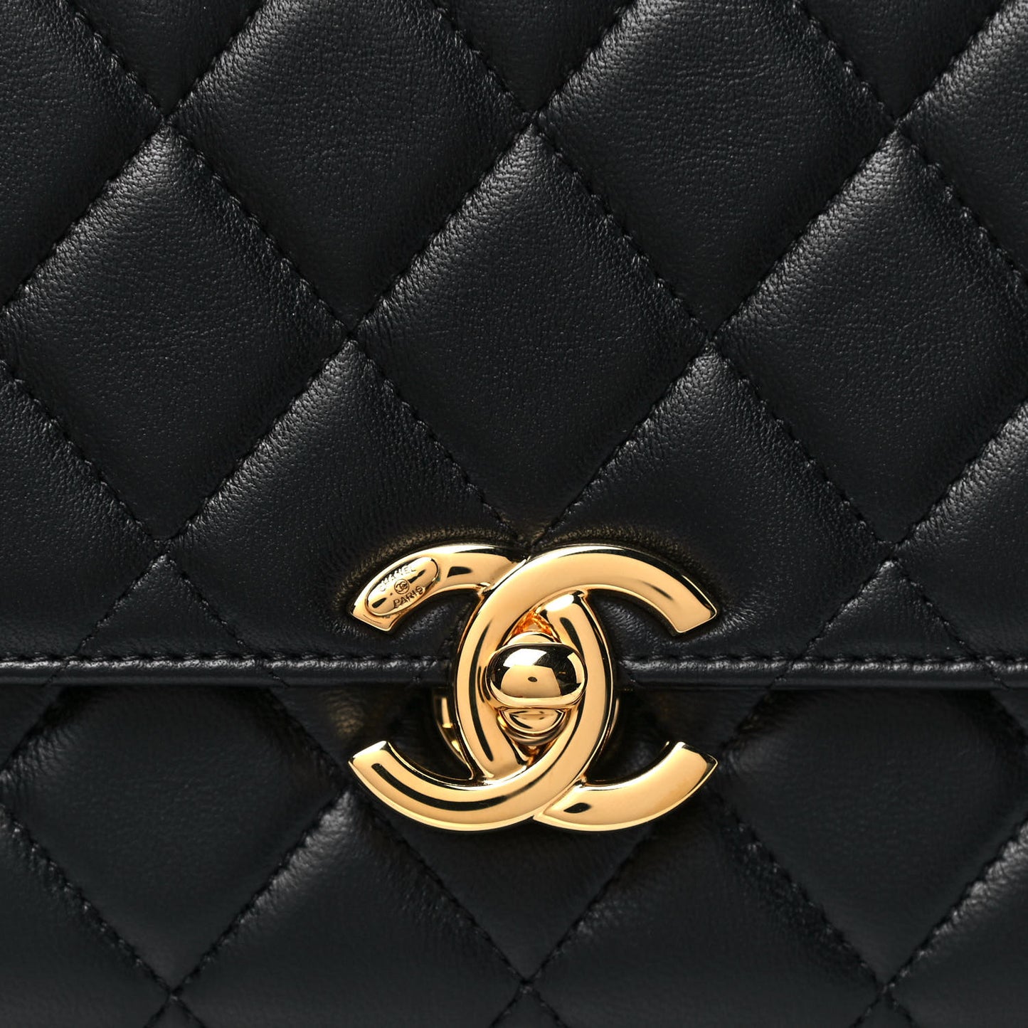Lambskin Quilted Mini Golden Plate Flap Black