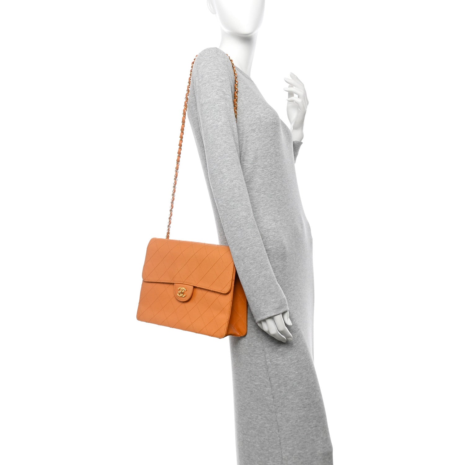 Chanel Caviar Stitched Jumbo Single Flap Orange 2 of 12
