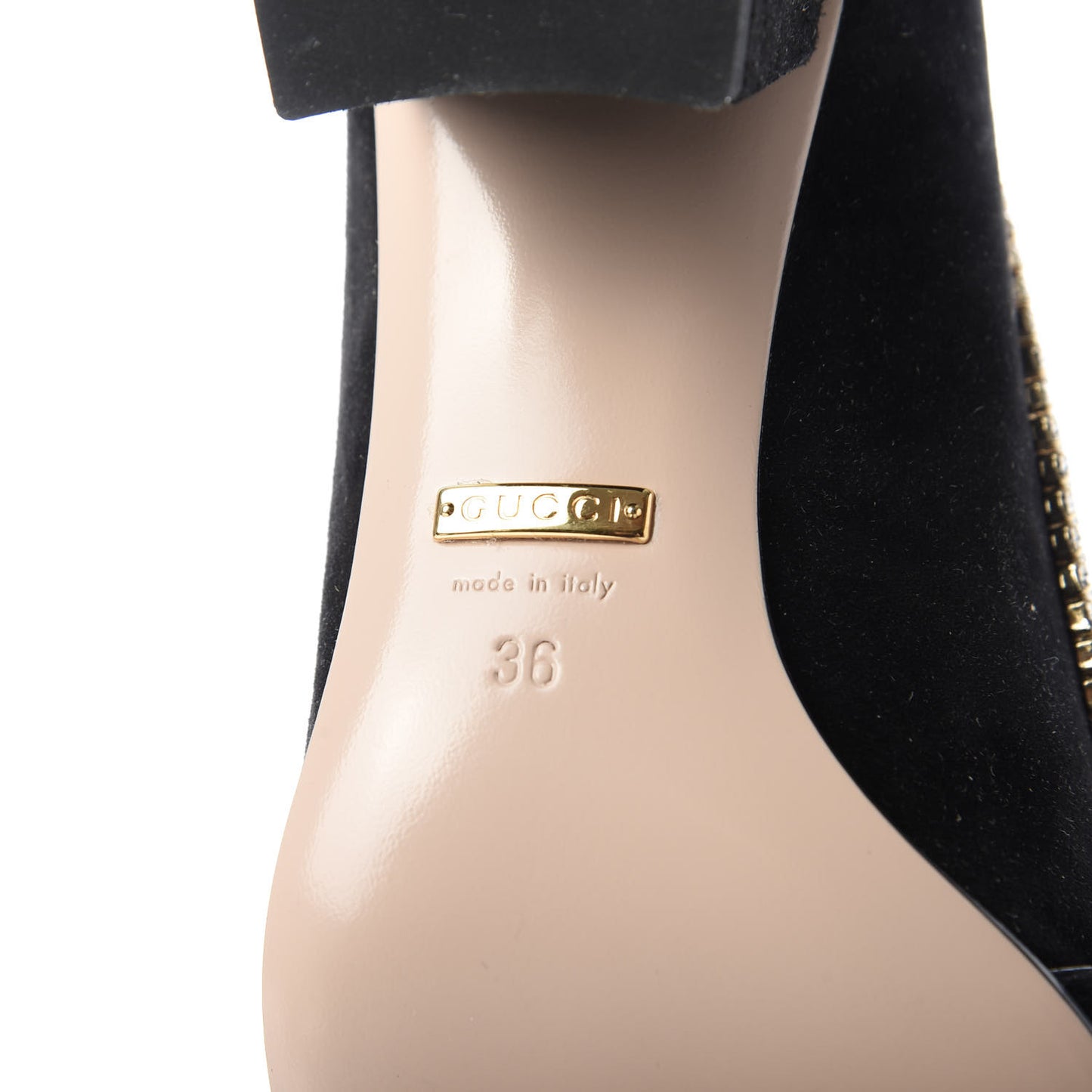 Kid Scamosciato Crystal GG Marmont Fringe 50mm Loafer Pumps 36 Black
