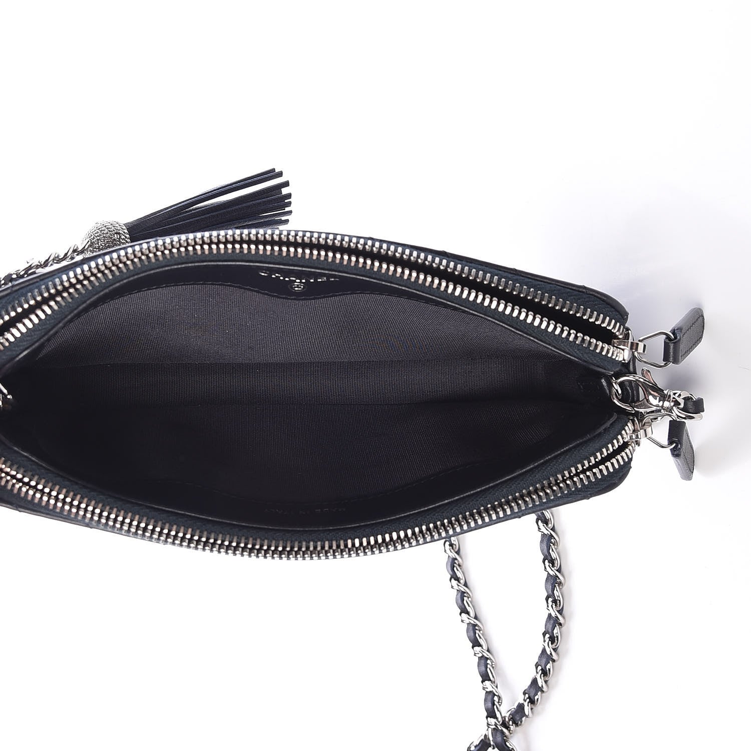 Chanel Calfskin Chevron Quilted Tassel Clutch With Chain Navy 6 of 13