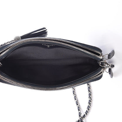 Chanel Calfskin Chevron Quilted Tassel Clutch With Chain Navy 6 of 13