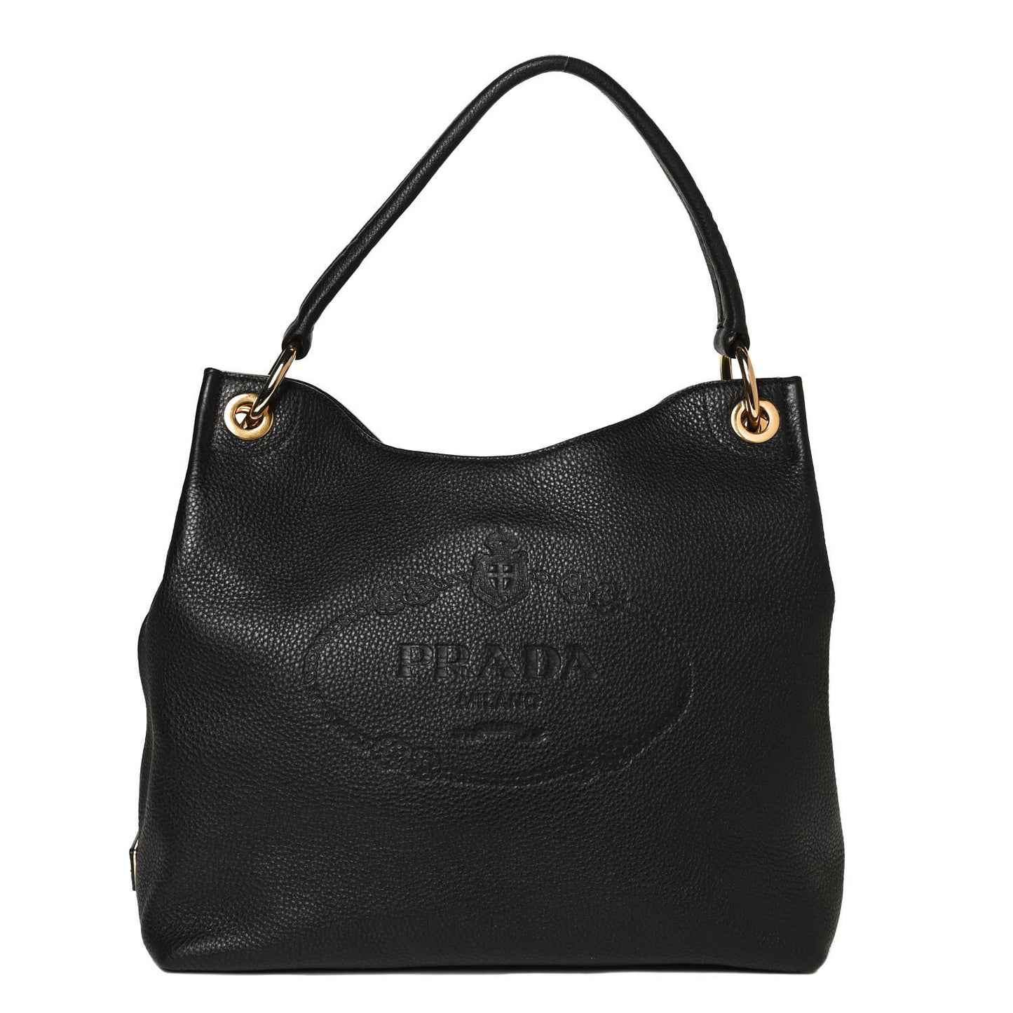Vitello Phenix Embossed Logo Hobo Black