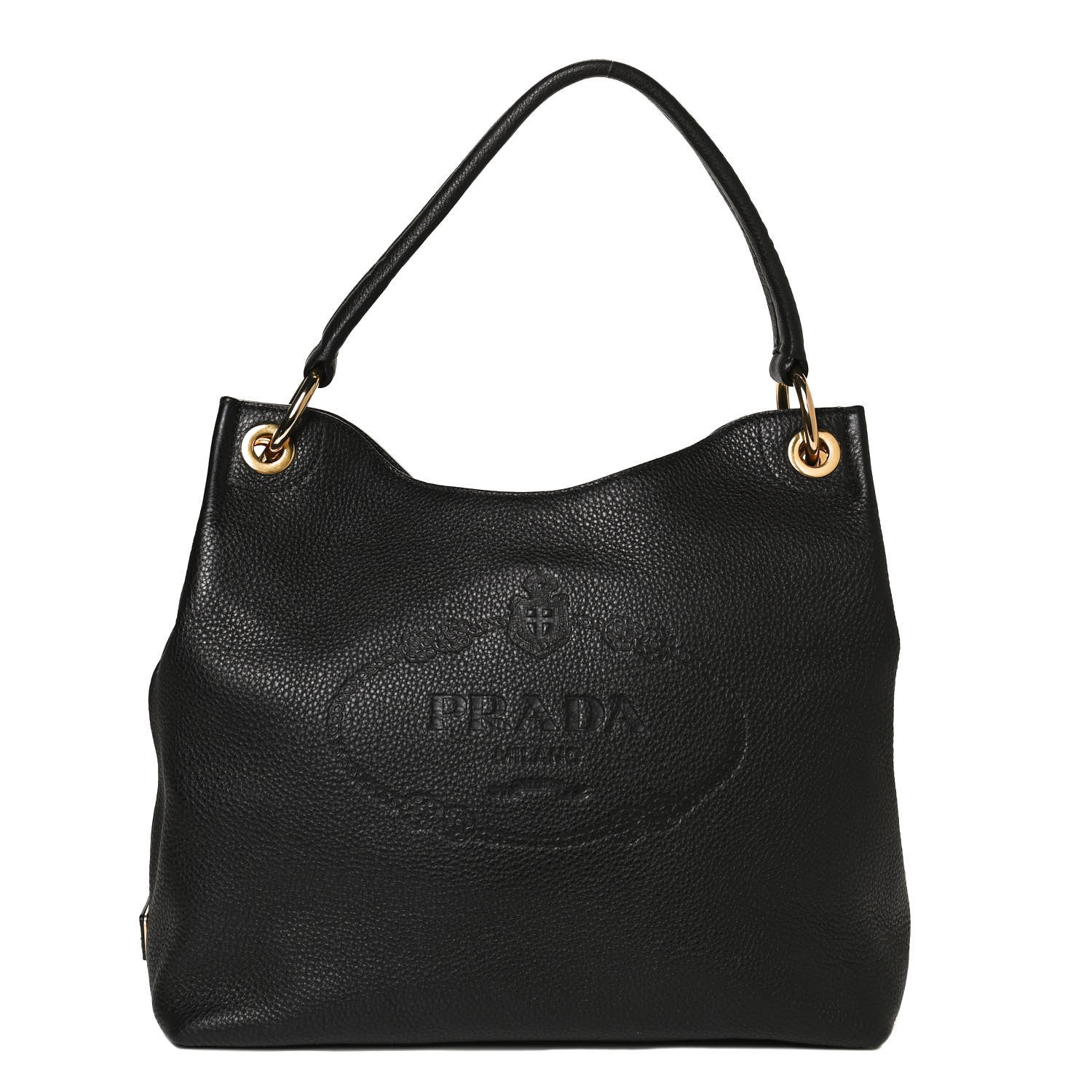 Prada Vitello Phenix Embossed Logo Hobo Black 1 of 10