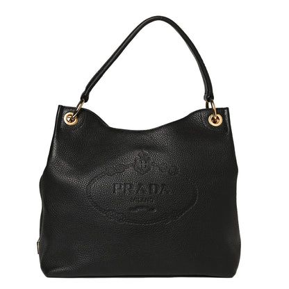 Prada Vitello Phenix Embossed Logo Hobo Black 1 of 10