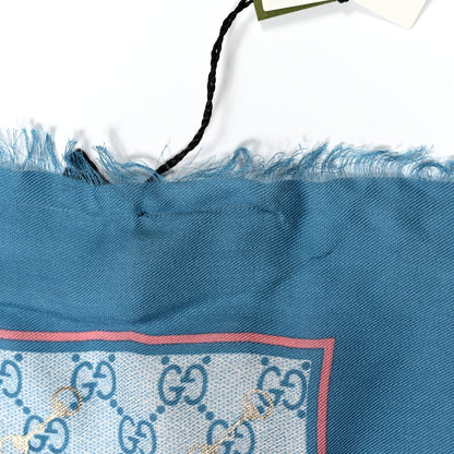 Gucci Modal Silk GG Monogram Big Gold Horsebit Fringe Shawl Bluette Pink 5 of 5