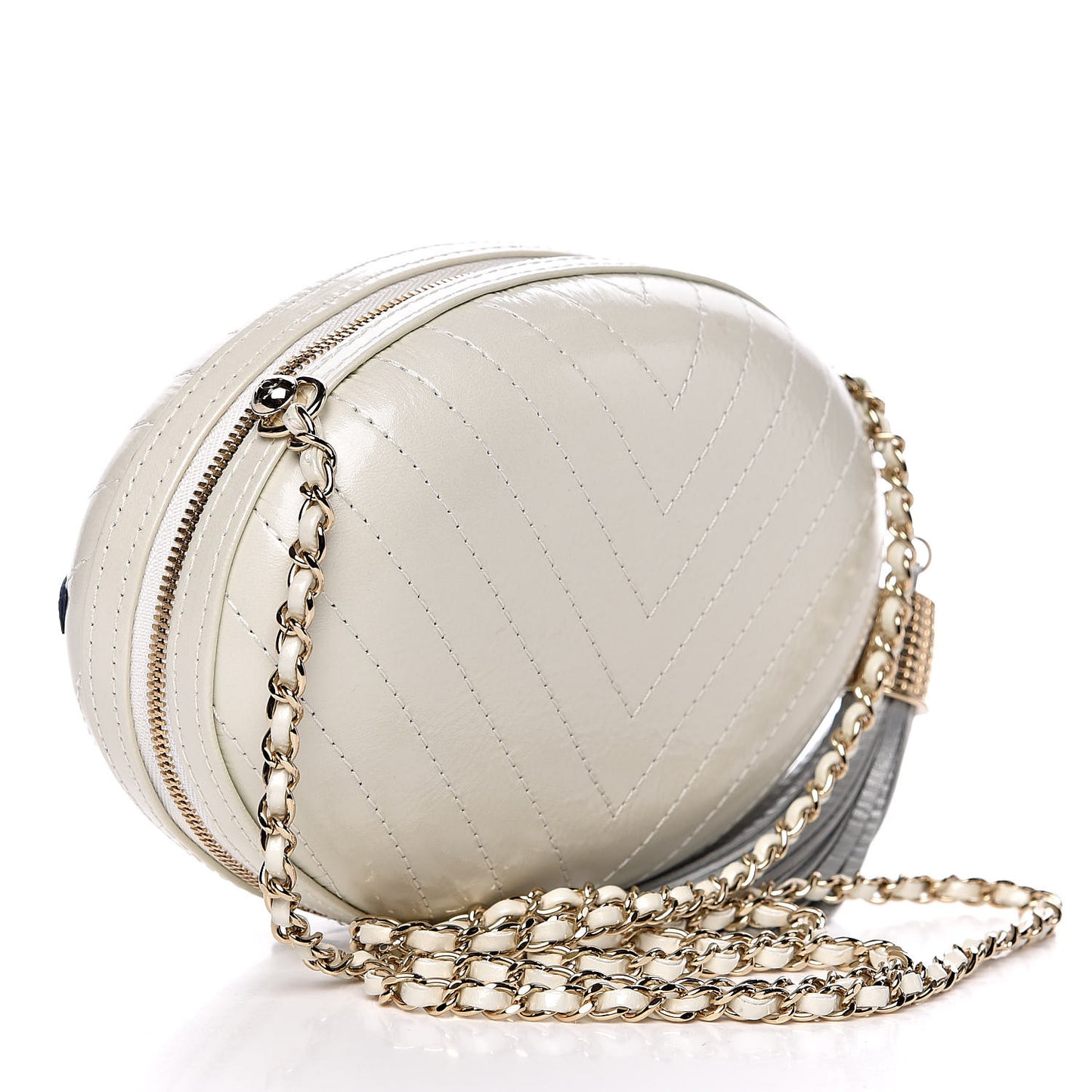 Embroidered Lambskin Chevron Quilted La Pausa Evening Bag White