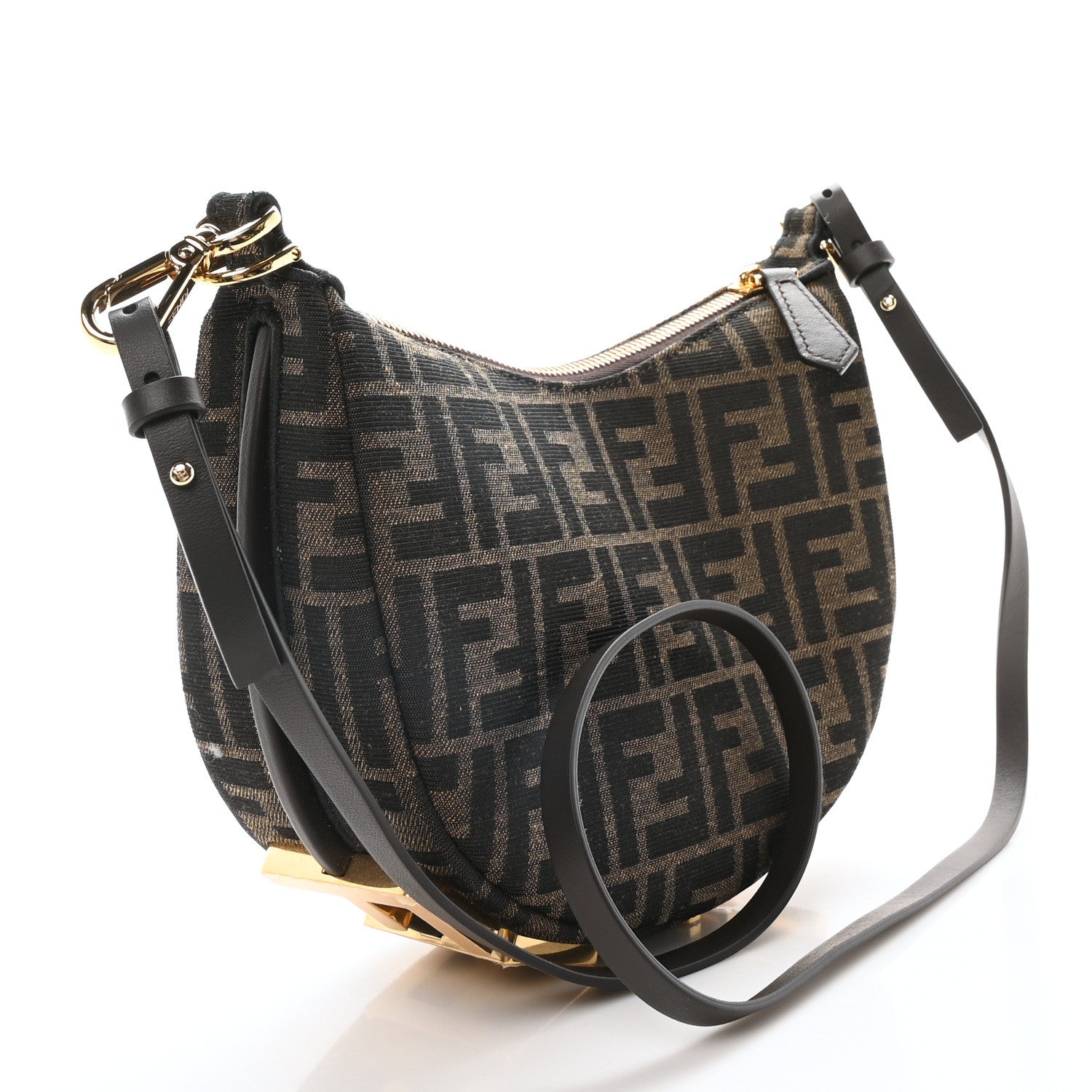 Fendi Fabric Jacquard Vitello Grace FF 1974 Mini Fendigraphy Hobo Bag Tobacco Moro Ebano 3 of 10