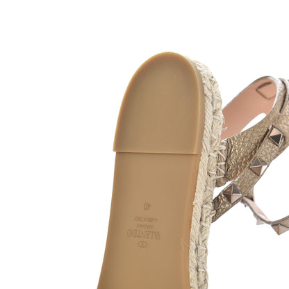 Valentino Garavani Metallic Calfskin Rockstud Ankle Strap Espadrille Flat Sandals 40 Skin 16 of 17