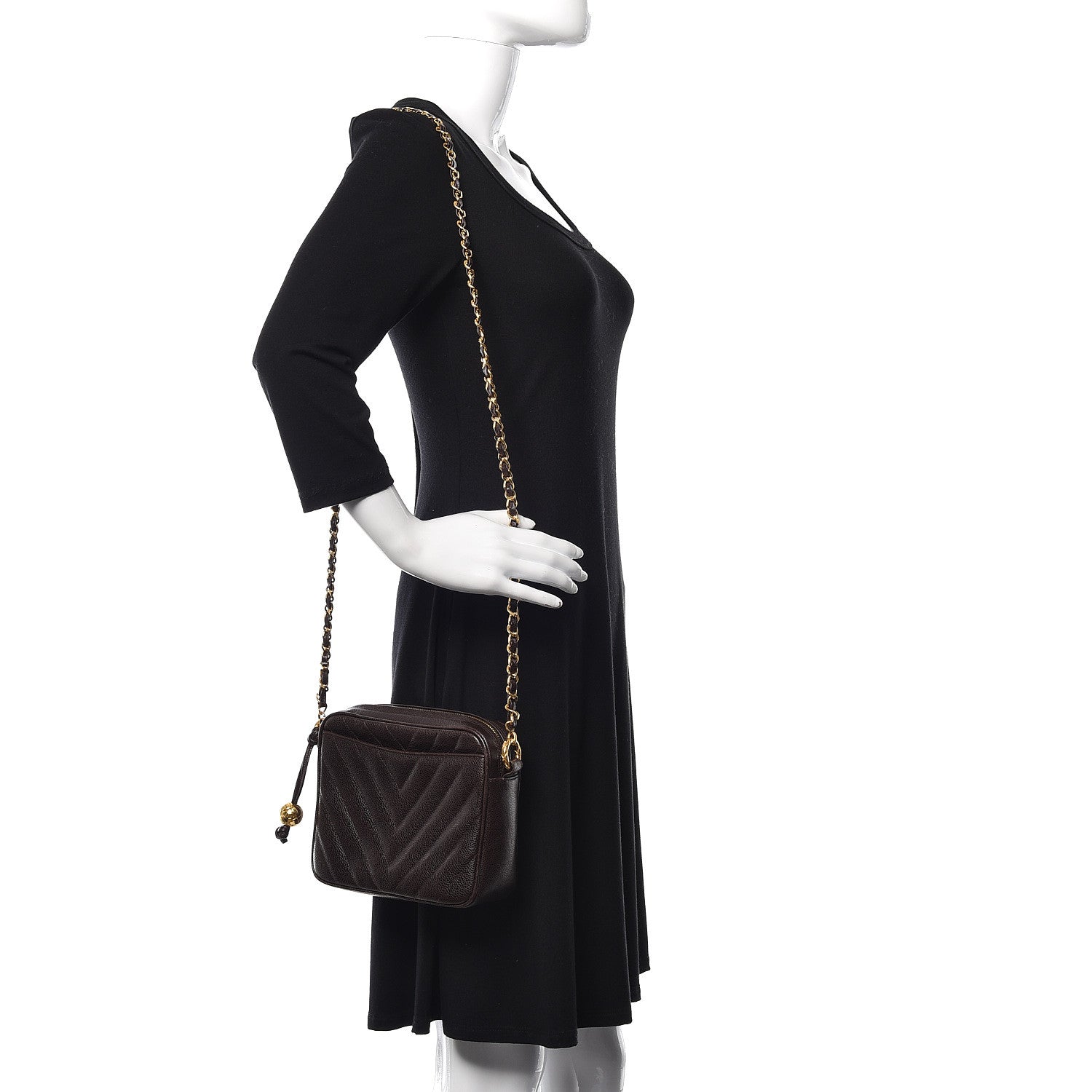 Chanel Caviar Chevron Quilted Camera Case Brown 2 of 15